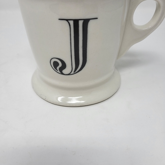 Anthropologie Monogram Mug J Typeface Black  Antique White Coffee Tea Home - Picture 2 of 10
